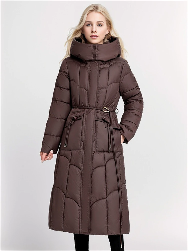 Oversieze Woman Down Jacket Winter Coat 2024 New Waist Drawstring Fashion Warm Thick Zipper Coat Woman Winter Clothes