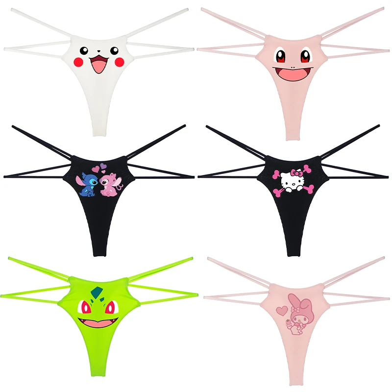 Hello Kitty Women Underwear Pikachu New Double Layer Thin Belt Thong Comfortable and Traceless Women Underwear Sexy and Fun