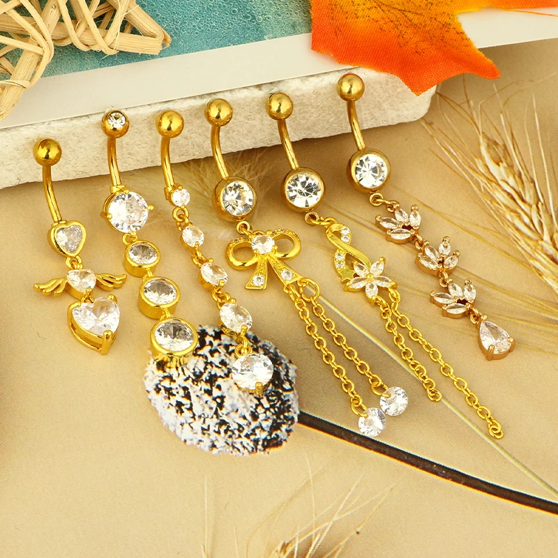 1pc Golden Belly Button Rings Pack acciaio inossidabile Long Dangling ombelico Piercing gioielli per le donne 14G Belly Bar Kit Stud