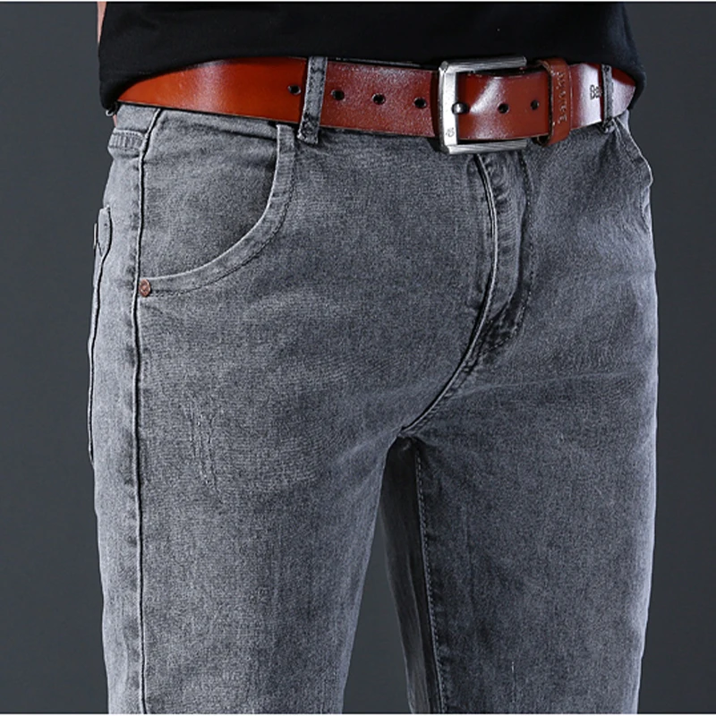 Nieuwe stijl jeans, slim fit heren, Koreaanse stijl comfortabele elastische grijze broek met rechte pijpen, casual denimbroek voor heren