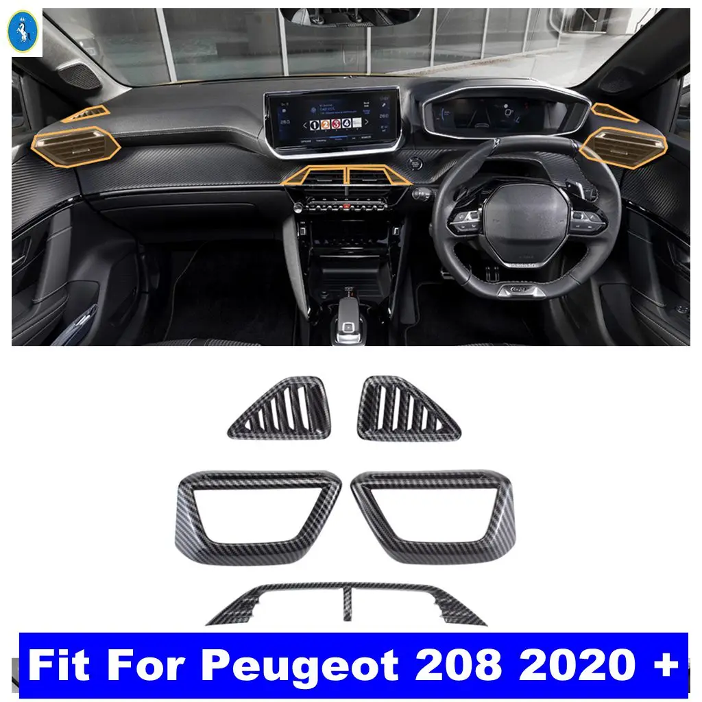 

Для Peugeot 208 2020-20220 центральная панель управления, вентиляционное отверстие для кондиционера, накладка из АБС-пластика, аксессуары из углеродного волокна