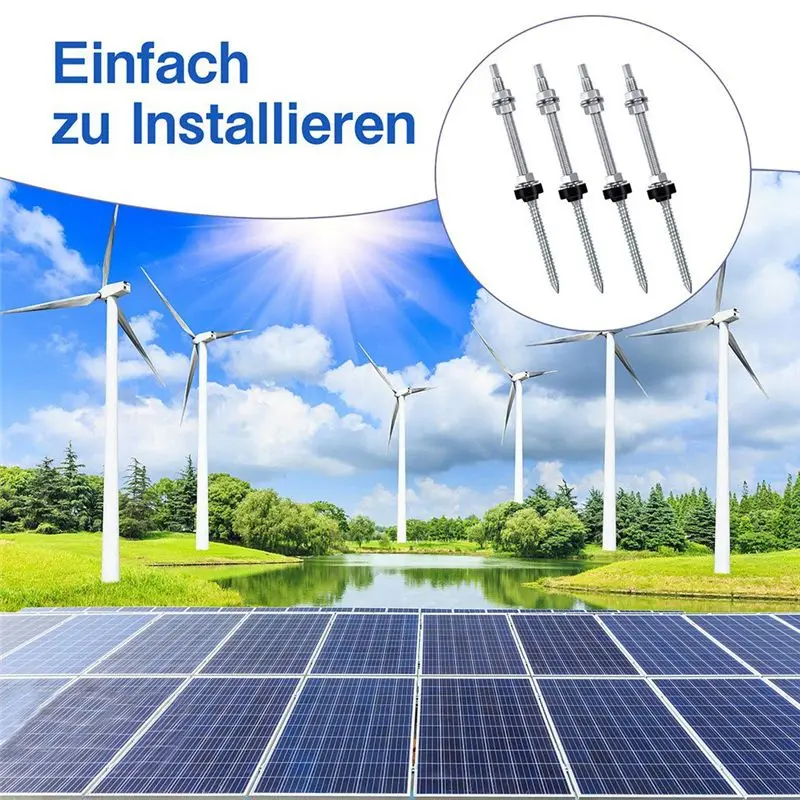 KSOL Hanger Bolts, M10 X 250 Mm, Pre-Assembled, V2A, Height-Adjustable, for Photovoltaic Solar Mounting Roofs, Set Of 4