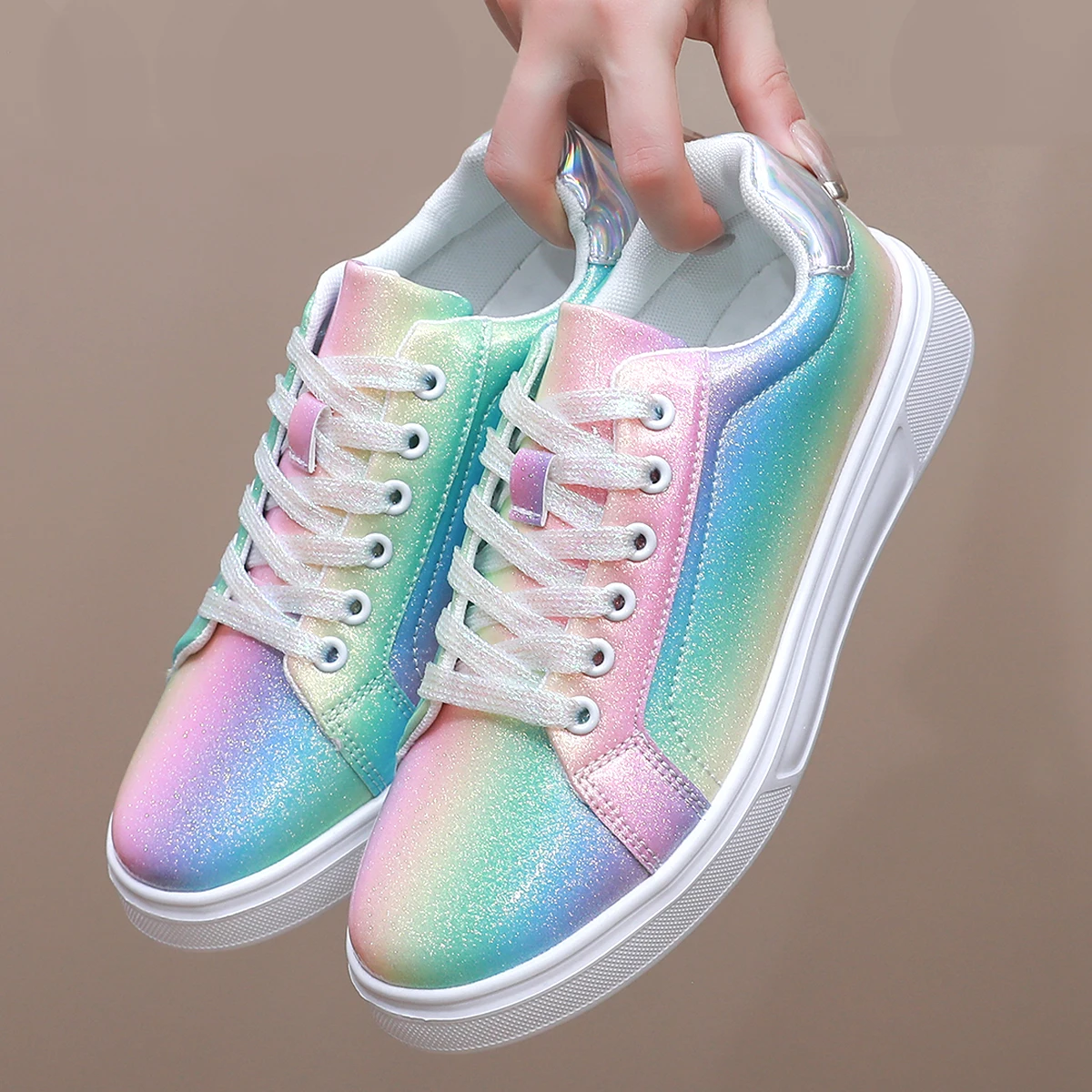 Women Shoes Luxury Rainbow Color Sneakers For Woman Walking Shoes Comfortable Fashion Sport Skate Shoes