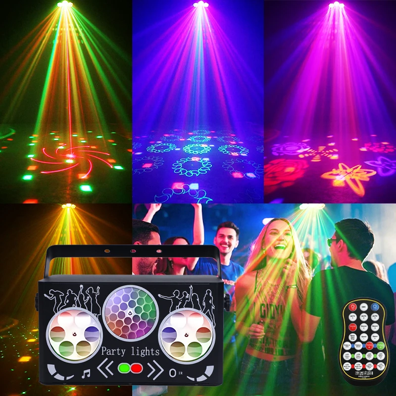 Lampu Laser DJ WZSTAR 40W Gobo Wheel dengan Pola Warna-warni Bee Eye, Lampu Disko Panggung, Kontrol Suara Remote DMX untuk Acara Klub