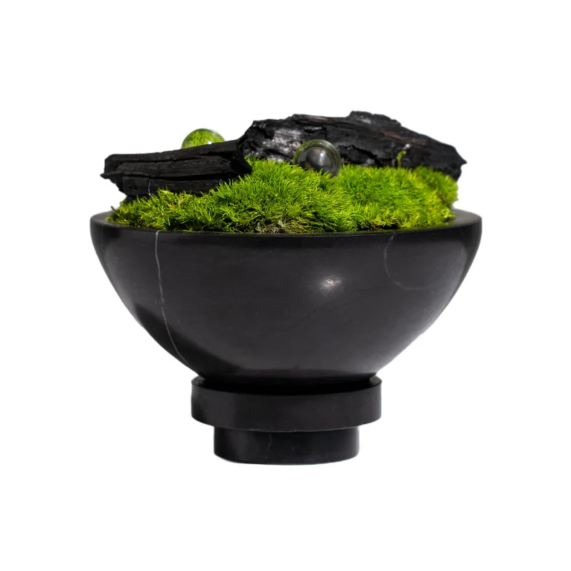 

High-end marble bonsai green plants five-star hotel decorative ornaments art vase home decoration