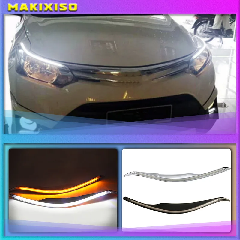 

2PCS LED Daytime Running Light Yellow Turn Signal Relay Car Headlight Eyebrow Decoration For Toyota Vios 2014 2015 2016