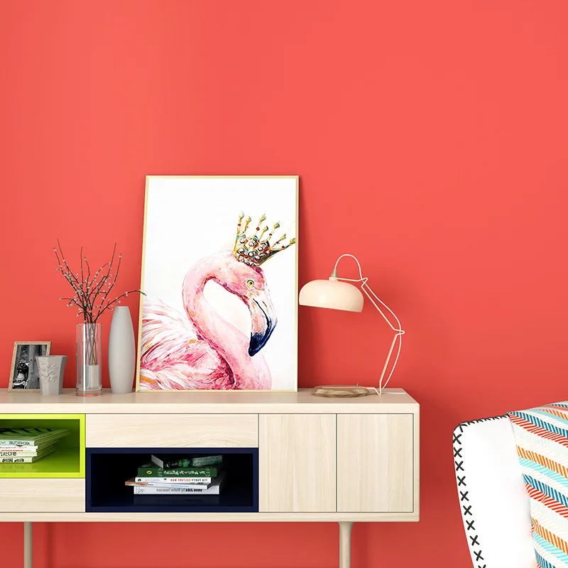 Red wallpaper solid color morandi modern minimalist macaron living room bedroom background vintage wallpaper
