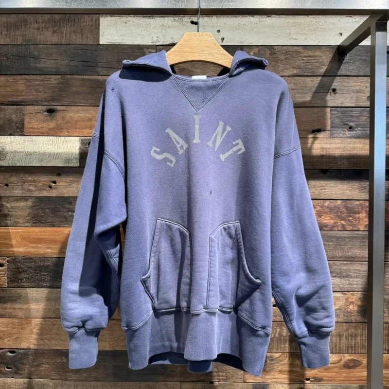 Hiphop Street Vintage lavado agujero púrpura Saint sudaderas con capucha estampado de letras Sudadera con capucha de algodón de gran tamaño sudaderas sueltas hombres mujeres Tops