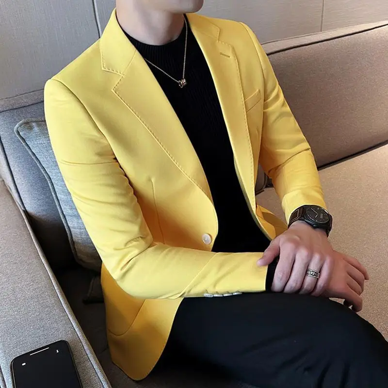 Oversize Thin Male Blazer Plus Big Size Yellow Slim Fit Men\'s Suit Jackets Menswear Casual Fashion 2024 Coat New in Original