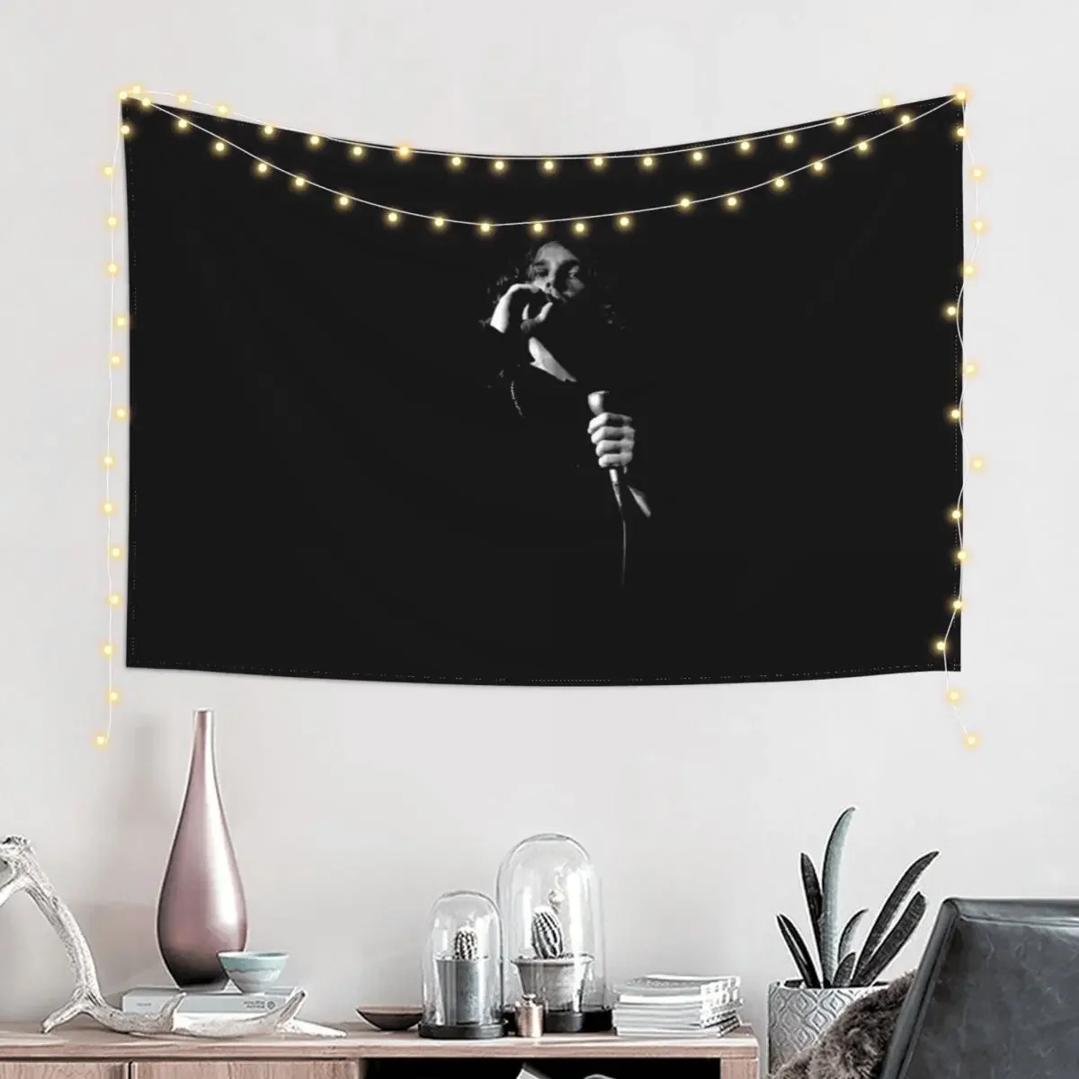 black idol jim art morrison face retro Essential Tapestry Room Decorating Aesthetic Decor For Bedroom Tapestry