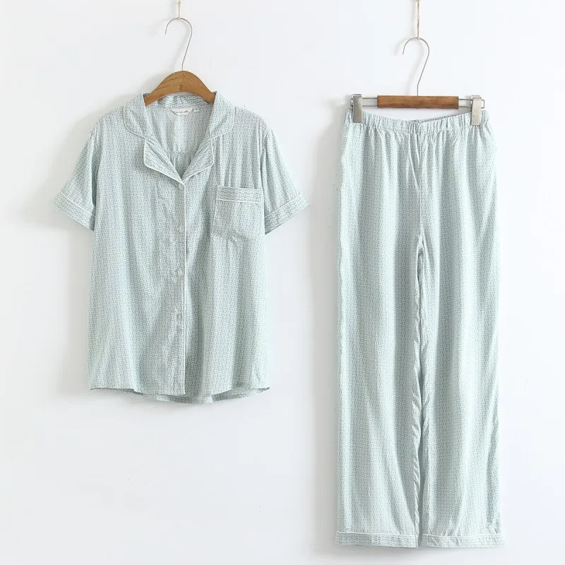 Summer Women Sweet Print Pajama Sets Girl Soft Viscose Sleepwear Suit Women Top Quality Short Sleeve Pajamas Sets Home Clothes