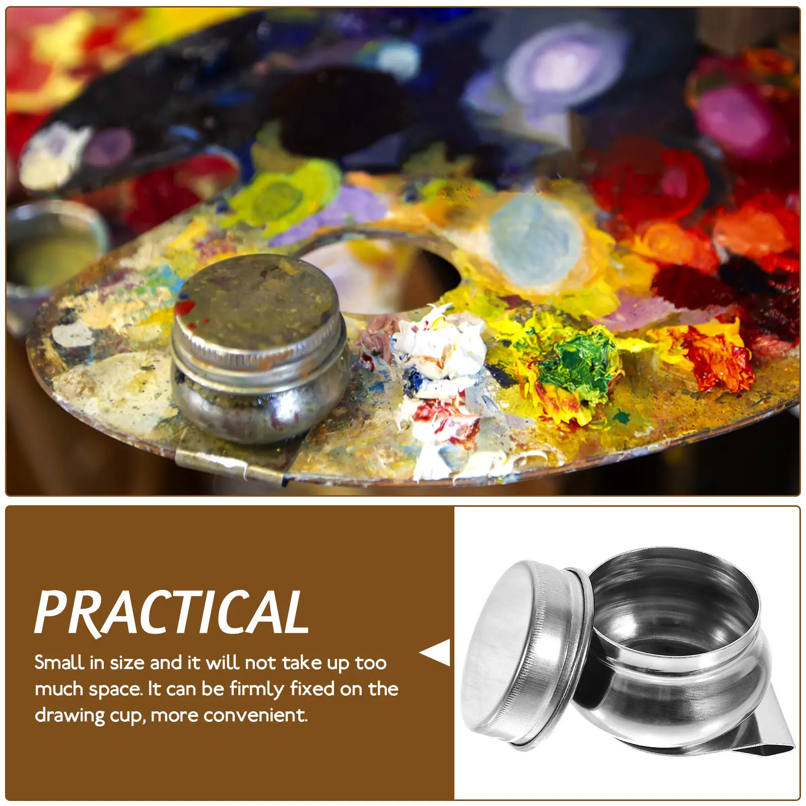 Professional Stainless Steel Palette Cup Portable for Artists Outdoor Painting Water Spirits Brush Cleaner Mixing Small Size