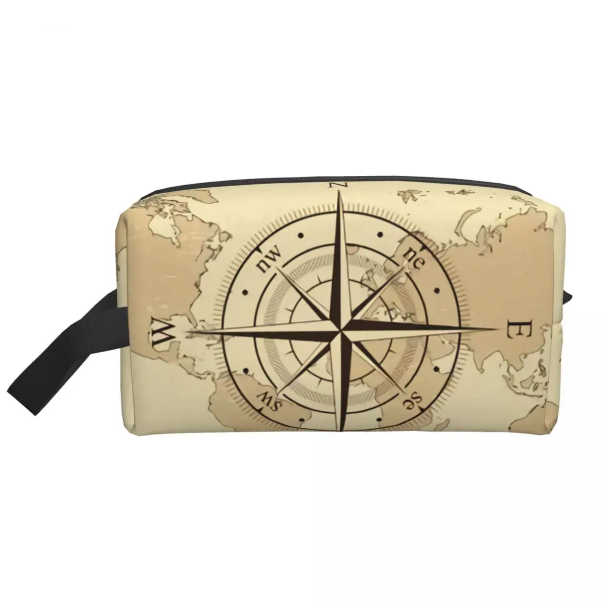 Custom Ancient Map Compass Toiletry Bag for Women Direction Camper Cosmetic Makeup Organizer Ladies Beauty Storage Dopp Kit Case