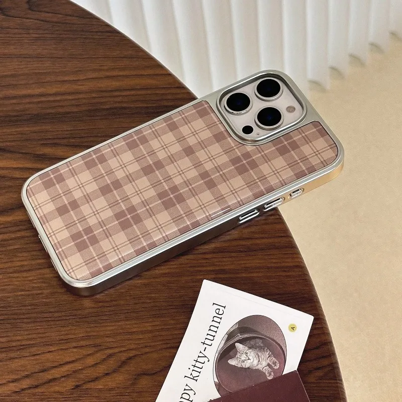 Чехол для телефона в клетку с серебряным краем в стиле ретро Майяра, чехол из ТПУ с защитой от падения для iPhone XR/11/12/13/14/15/16/17 Pro Max, чехол для телефона