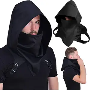 Unisex Leather good Cyberpunk Cowl Hood Scarf Costume Hooded Punk Cosplay Goth