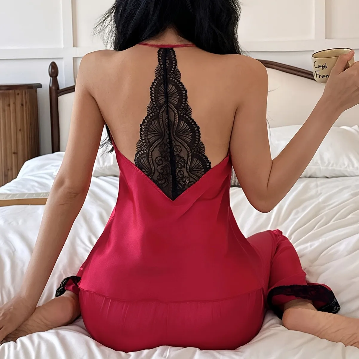 

Sexy Simulation Silk Hot Item with Festive Charm, Lace Ice Silk Pants, Suspenders for Home Use