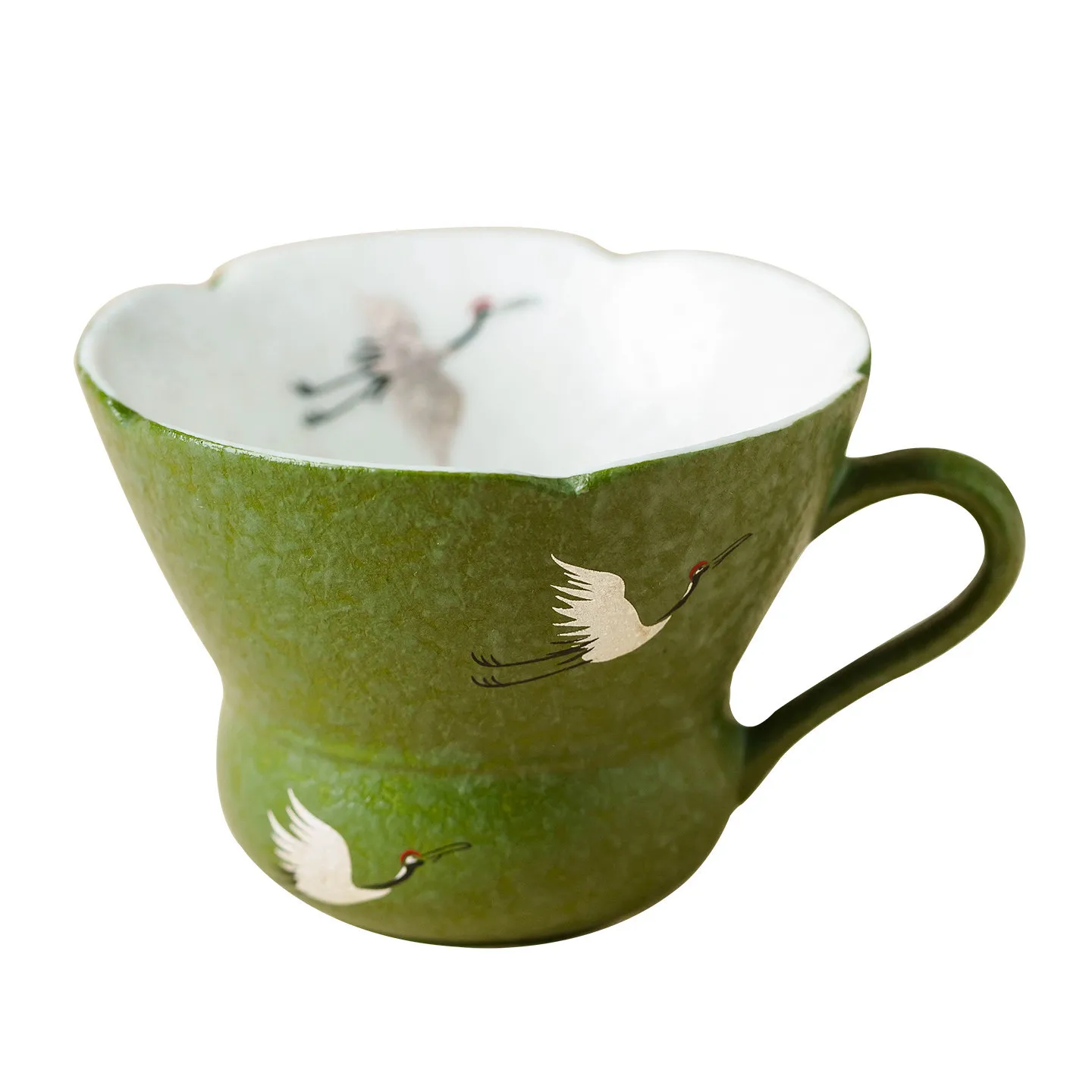 

Керамическая кофейная чашка PYH Small Green Orange Crane Dance Changkong с блюдцем для латте, элитный набор для домашнего послеобеденного чаепития