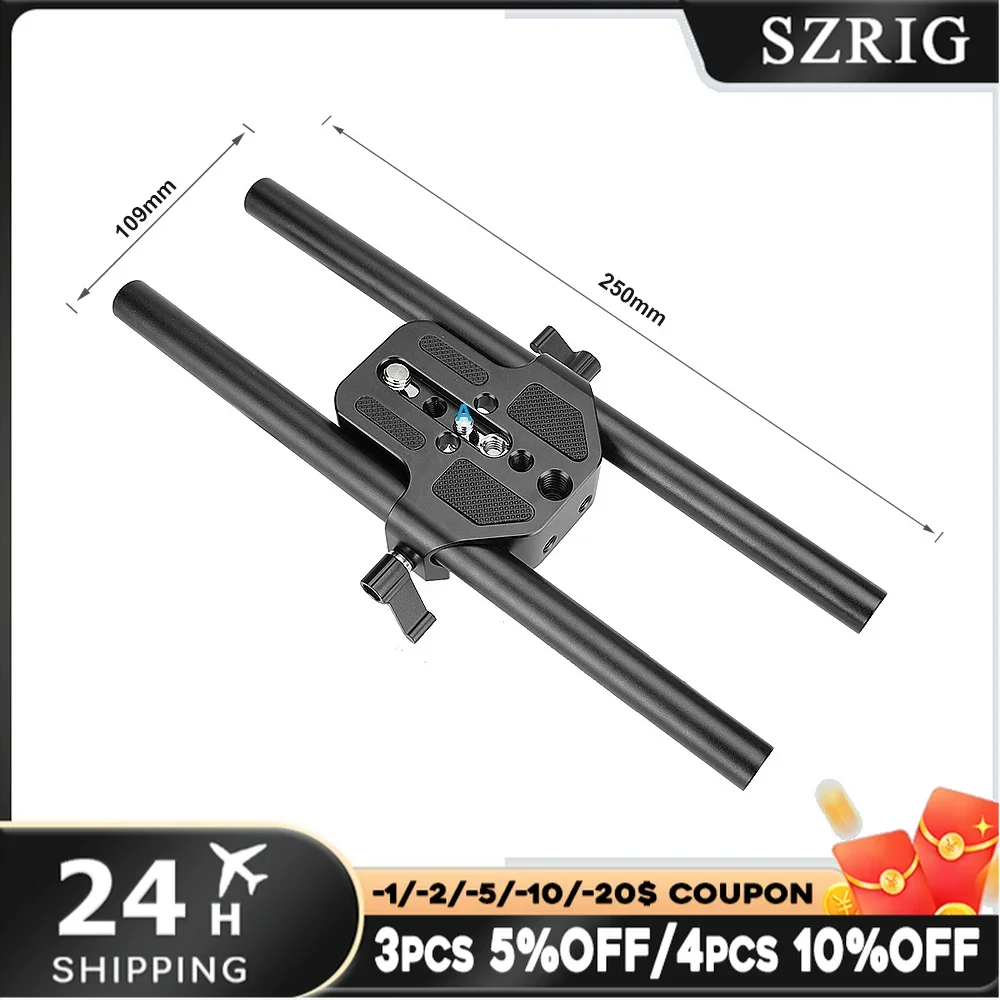 SZRIG Universal Camera Base Plate With Dual 15mm Rod Rail Clamp For Sony FS7 Sony A7 Series Canon C100 C300 C500 Panasonic GH5