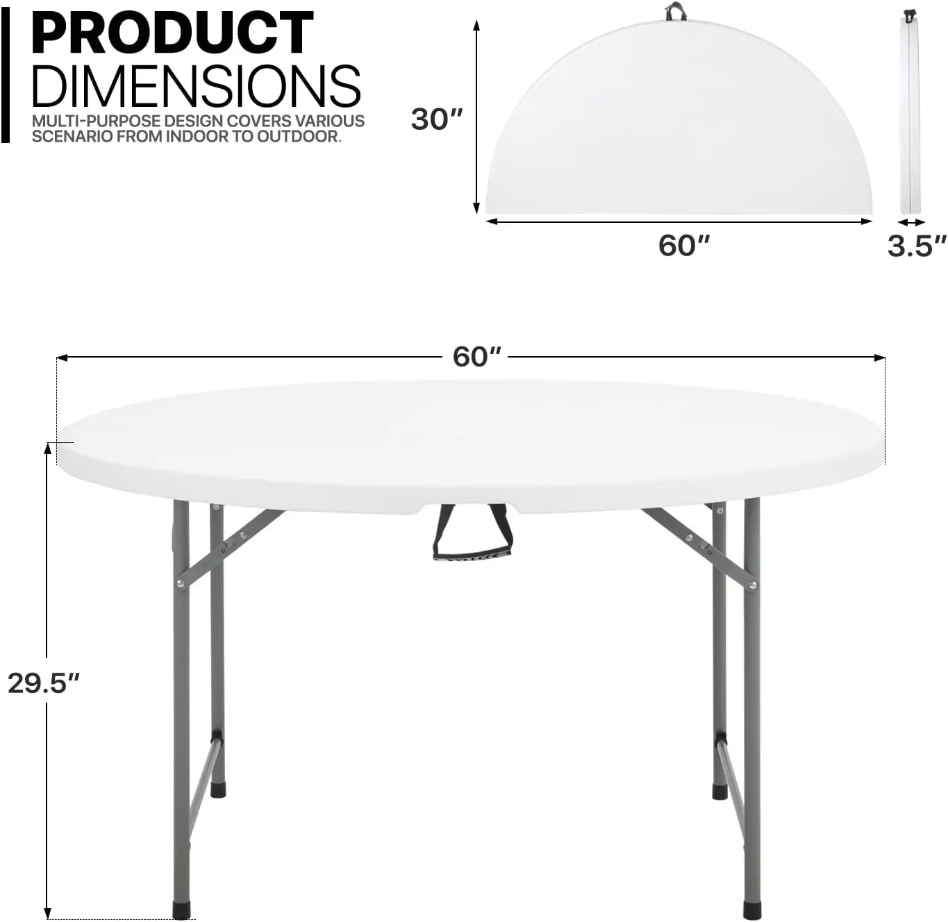 Mesa plegable redonda para interiores y exteriores, mesa de comedor de plástico con asa y cerradura