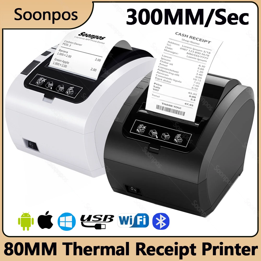 

58mm 80mm POS Thermal Receipt Printer WiFi Bluetooth 3 Inch Kitchen Bill Printer Auto Cutter Android iOS Windows USB LAN Serial