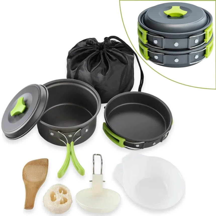 Juego de Utensilios de Cocina para Acampar, Juego de Cocina Portátil y Resistente para Excursiones con Vajilla y Práctica Bolsa de Almacenamiento