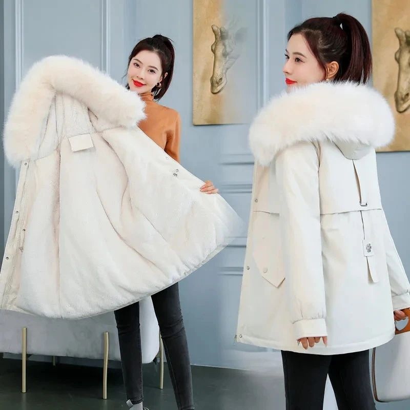 

Thick Winter Coat Women Winter Jacket Fur Lining Hooded Parkas Female Outerwear Snow Wear Padded Cotton Clothes Student Coat 3XL