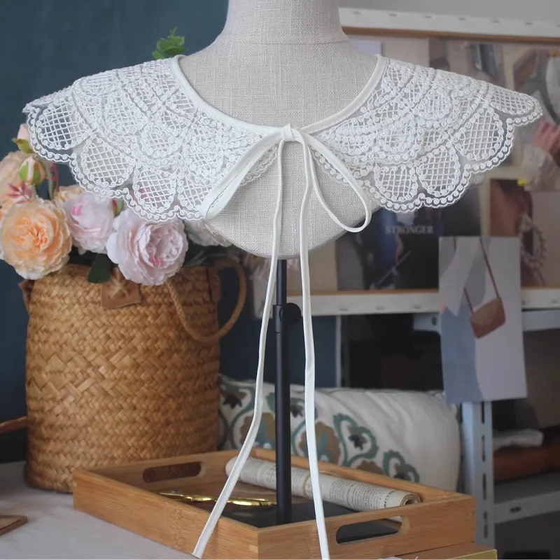 Knitted Embroidery Collar Clothing False Collar Autumn/Winter Sweater Dress Children's Dress Lace-up Small Shawl Collar