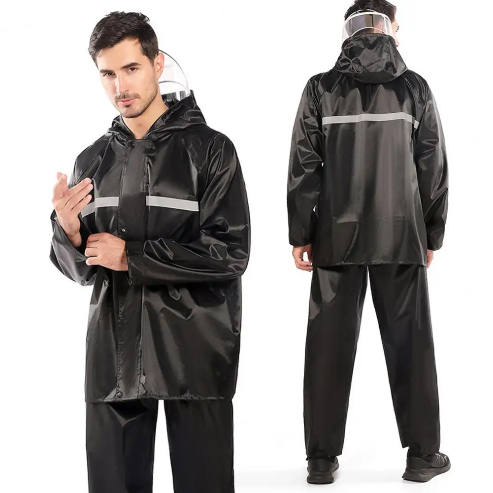 2Pcs/Set Convenient Rainwear Set Hoodie Waterproof Breathable Rainwear Set with Reflective Strip