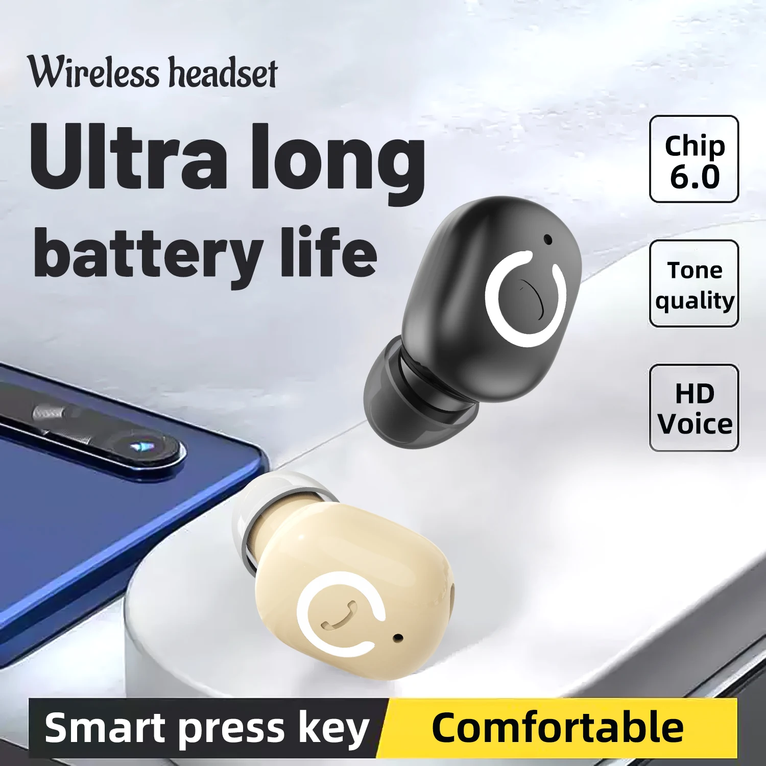 سماعات رأس لاسلكية تعمل بالبلوتوث مع ميكروفون وسماعات أذن واحدة مقاومة للماء لملابس الأذن اليسرى واليمنى مثبتة على الأذن