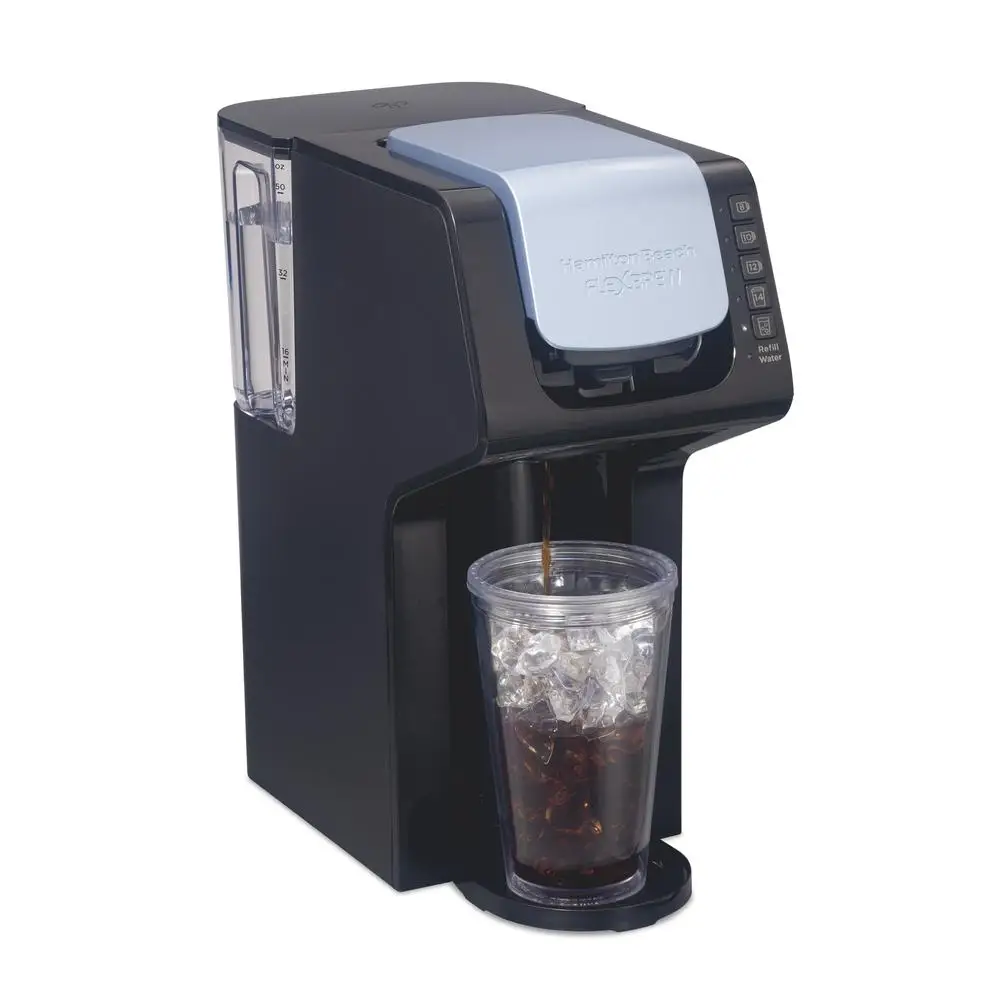 FlexBrew Single-Serve Iced Hot Coffee Maker Removable Water Reservoir Black 49921 Fast Brewing 6 Servings Custom Sizes Pods