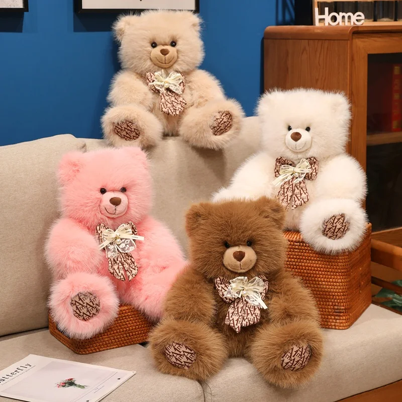 

Adorable Ryan Bear With Bowknot Plush Toy Creative Stuffed Animal Soft Cartoon Fluffly Bear Doll Girls Hugging Pillow Funny Gift