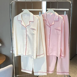 Autumn Cotton Long Sleeved Pants Home Clothes Simple Solid Color Pajama Set Casual Cardigan Two Piece Loungewear Nightwear