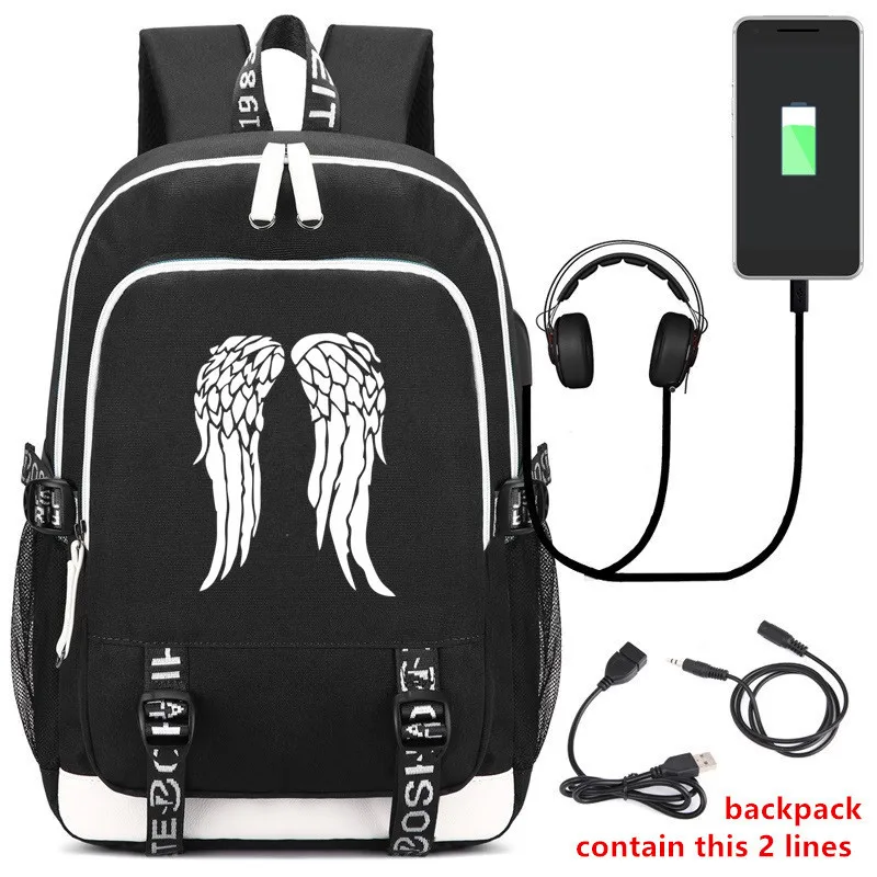 Imagem -04 - The Walking Dead Morte Mochila Mochila Mochila com Usb Porta Moda Interface de Auscultadores Estudantes Livro Laptop Bag