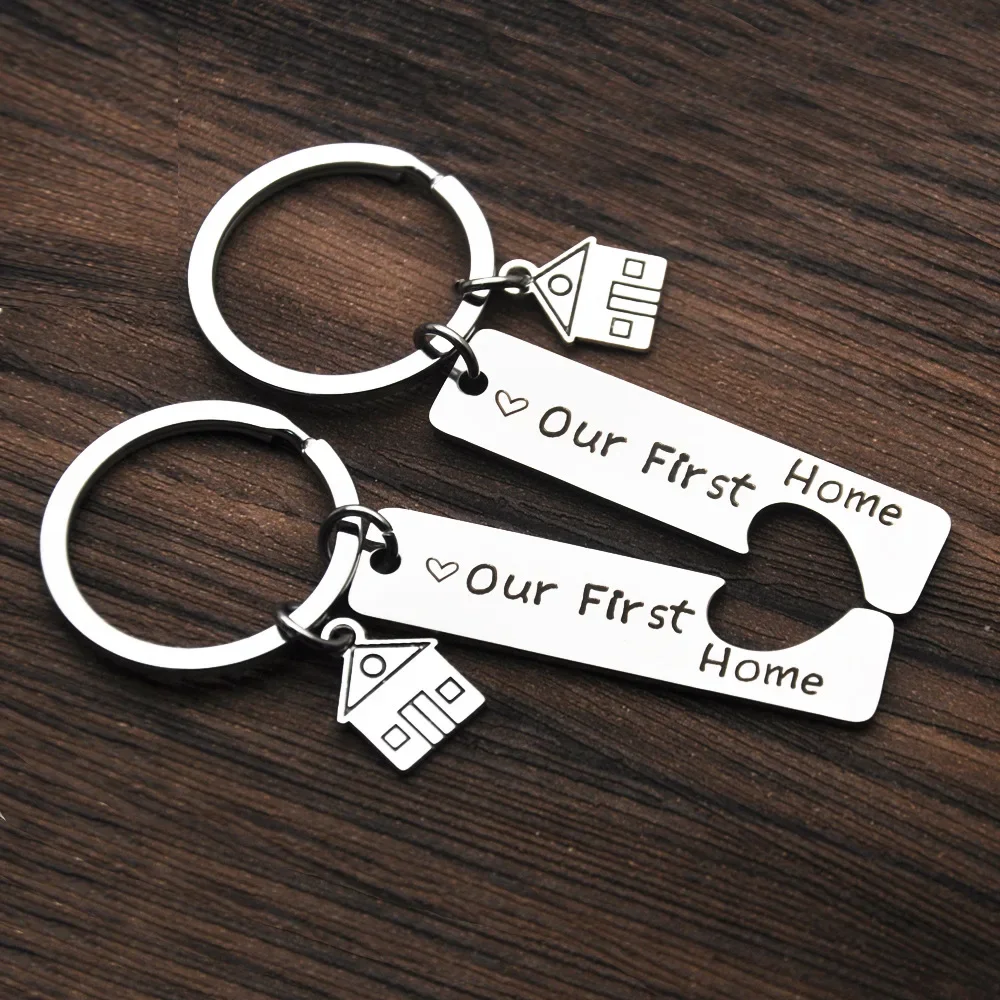 2pcs Stainless Steel Moving Keychain Women Men House Broker Keychains Minimalism Gift for Coworker Neighbor Wholesale