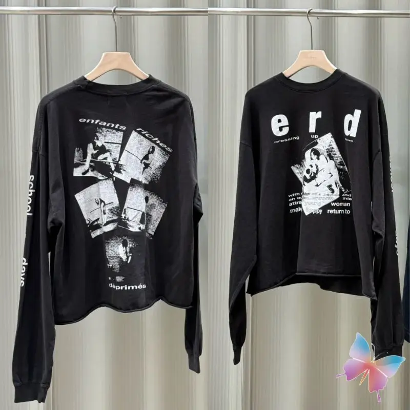 Stock 24ss Black ERD Koszulki z długim rękawem Vinatge Washed Photo Print Enfants Riches Deprimes Bluzy Mężczyźni Kobiety Cleanfit Tops