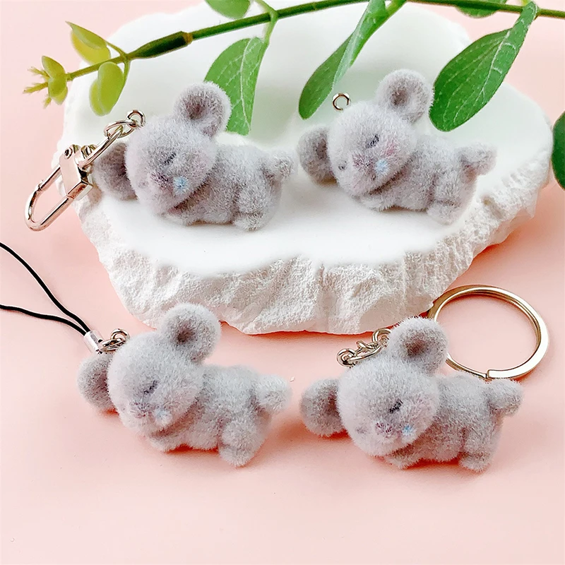 1pcs Fluffy Koala Animal Keychains For Friend Gift Cartoon Cute 3D Flocking Pet Pendant Bag Box Car Key Ring Accessories