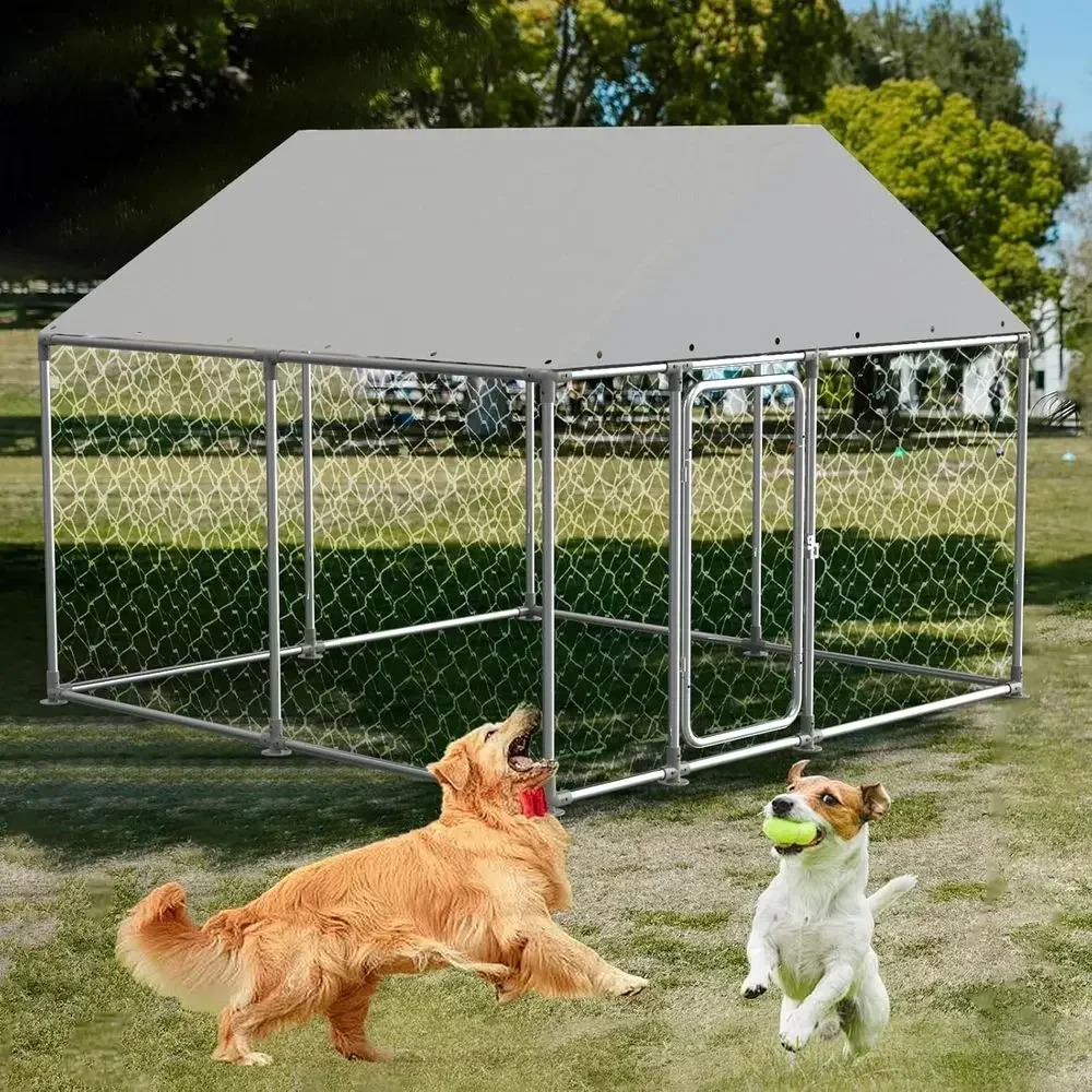 Durable Outdoor Dog Kennel with UV-Protected Roof, Galvanized Enclosure, and Secure Lock (90x90x73)