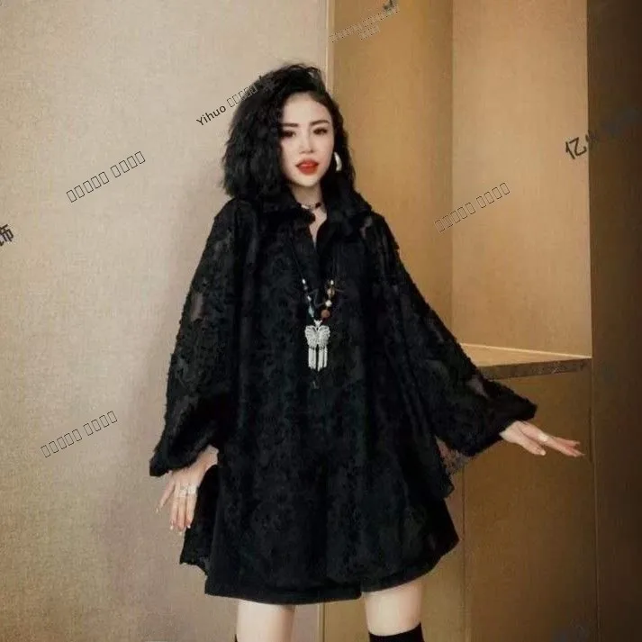 

Ele plus Size Silk Women's irt Spring Summer Slimming Design Korean Sle Long Sve Collar Straight Cut Top