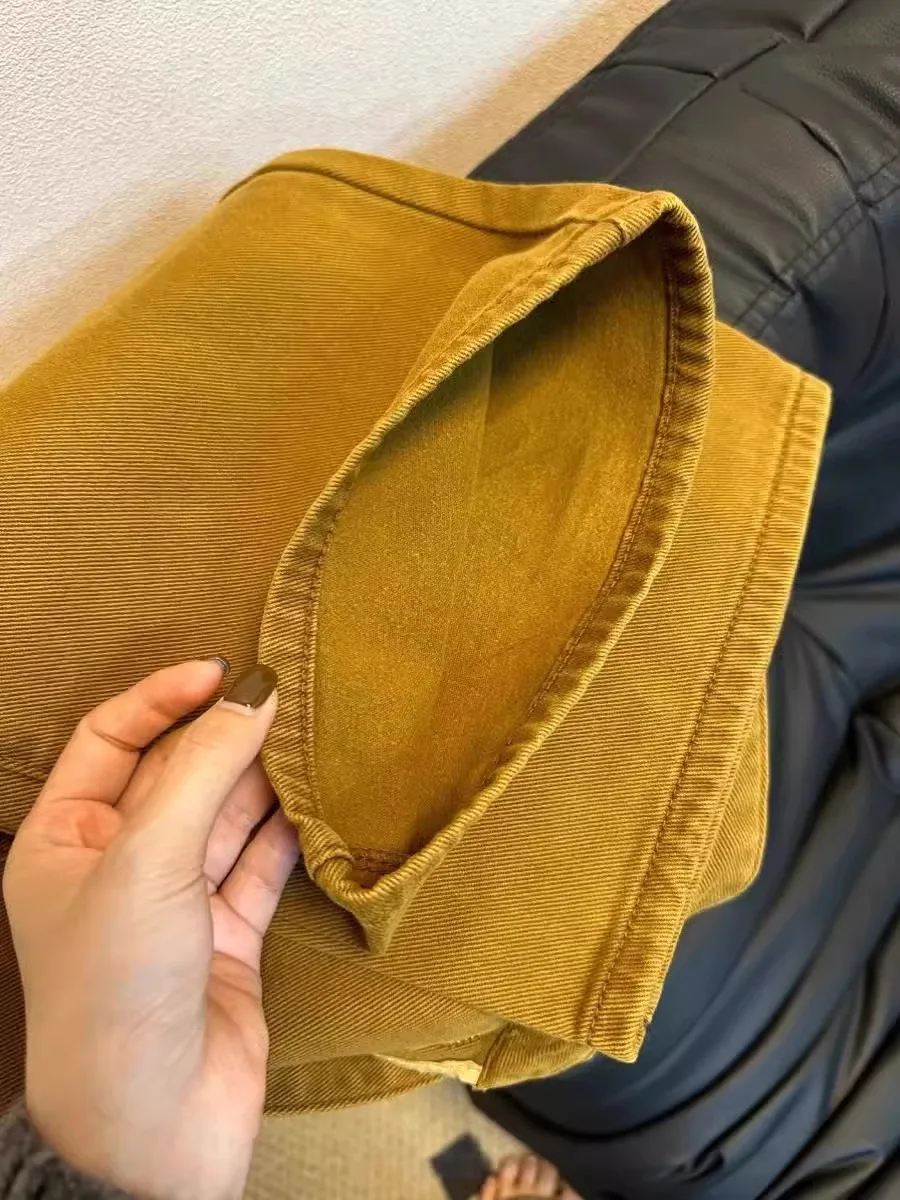 2025 New Style Wide Leg Jeans Coffee Yellow Hong Kong Style Versatile Street Fashion High Waist Straight Cut Long Jeans