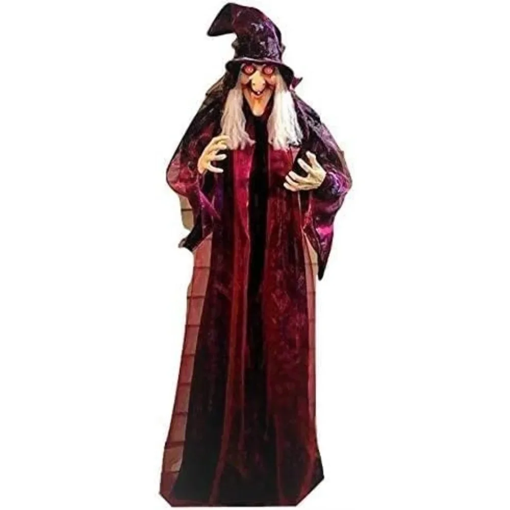 Sound Activation and Red Eyes for Outdoor & Indoor Decor , Spooky and Scary Flying Animatronic Witch for Halloween Decorations