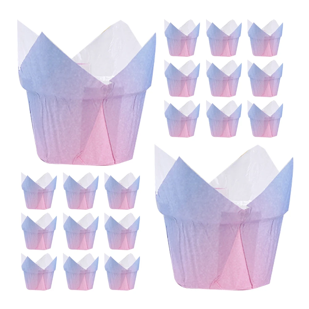 

50pcs Cake Box Muffin Pan Liners Food Grade Safe Material Gradual Baking Cups Cupcake Mini Paper Tulip Style
