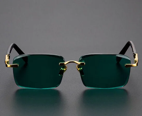 Stone Sunglasses Male Green Crystal Sun Glasses for Women Rimless High Quality Anti Scratch