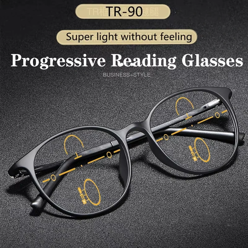 Ultraleichte Titan TR90 Multifokale Progressive Lesebrille Männer Frauen Anti Blue Ray Presbyopie Brille Runde Brille