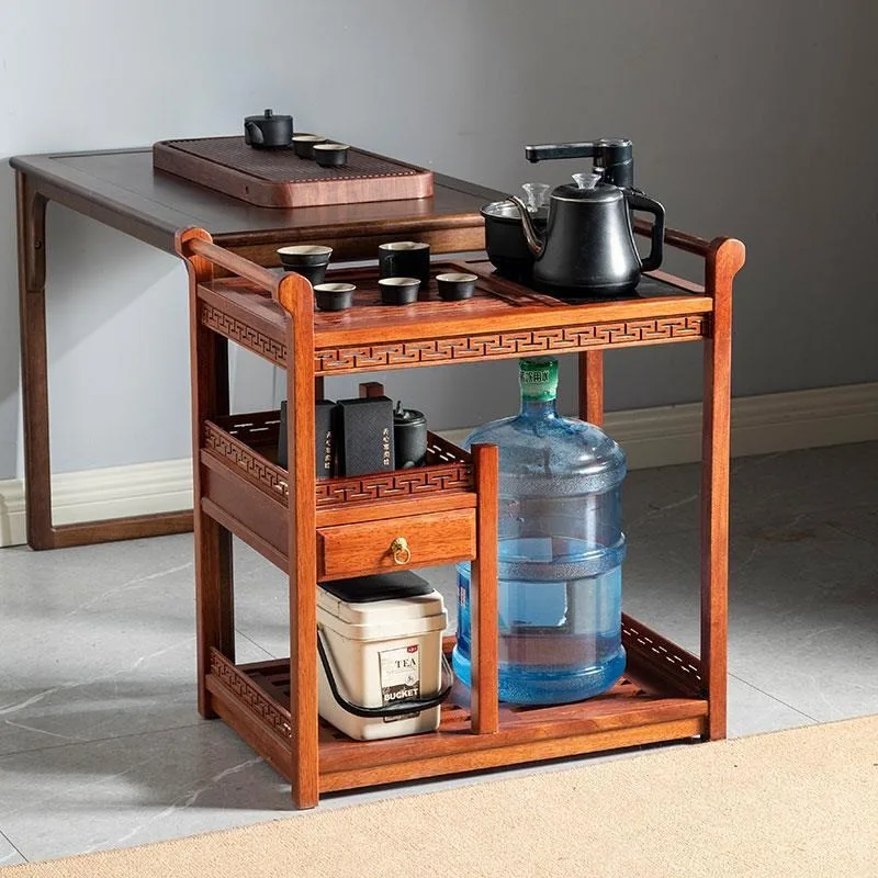 

Mobile rosewood tea table Living room Home tea cart Solid wood kettle Integrated tea table