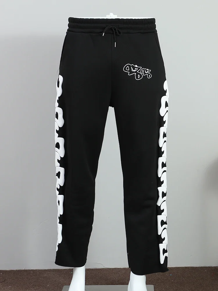 سراويل هاراجوكو فضفاضة غير رسمية واسعة الساق للركض الهيب هوب 2024 سراويل مستقيمة Y2k سراويل جرس مطبوعة للشارع للرجال