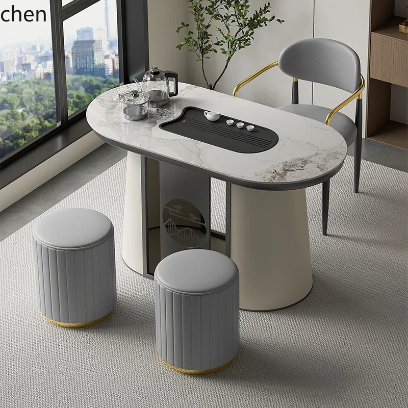 W5.19 LQC simple rock slab tea table and chair combination office small coffee table stone slab tea table kettle integrated