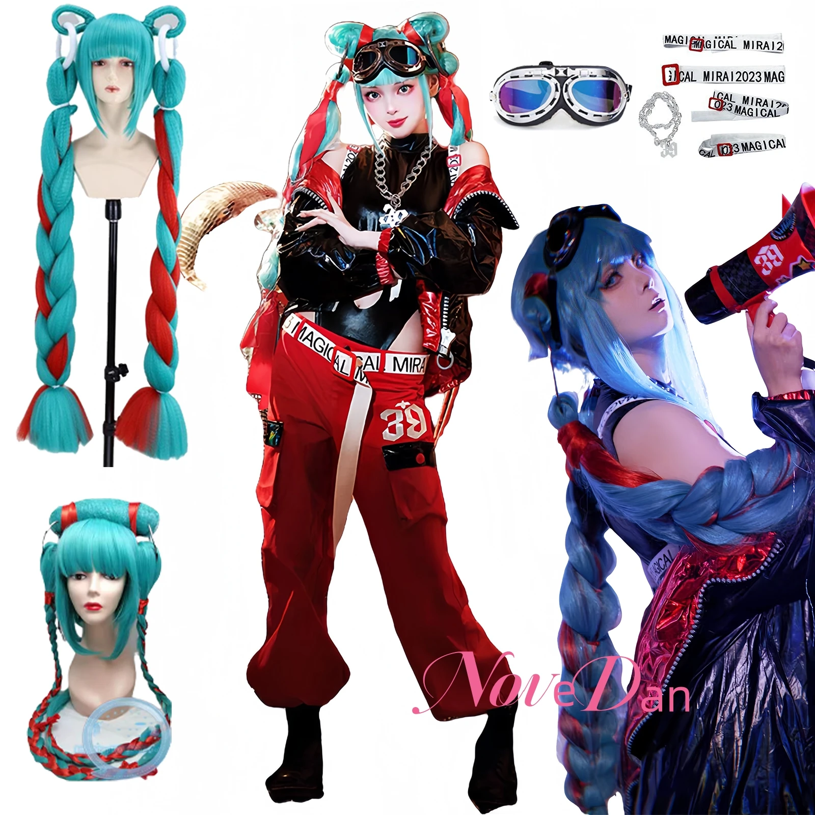 Miku 2023, buntes Cosplay-Kostüm, Projekt Mirai Sekai, Bühne, magische Konzertshow, magische Halloween-Geburtstagsparty-Perücke, Brille
