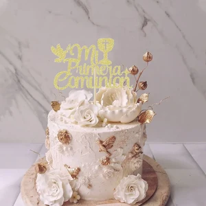 5 Buah Puncak Kue Glitter Komuni Salib Emas untuk Dekorasi Kue Ulang Tahun Pesta Baby Shower Mandi Baptis 8 penjualan terbaik komuni pertama - №