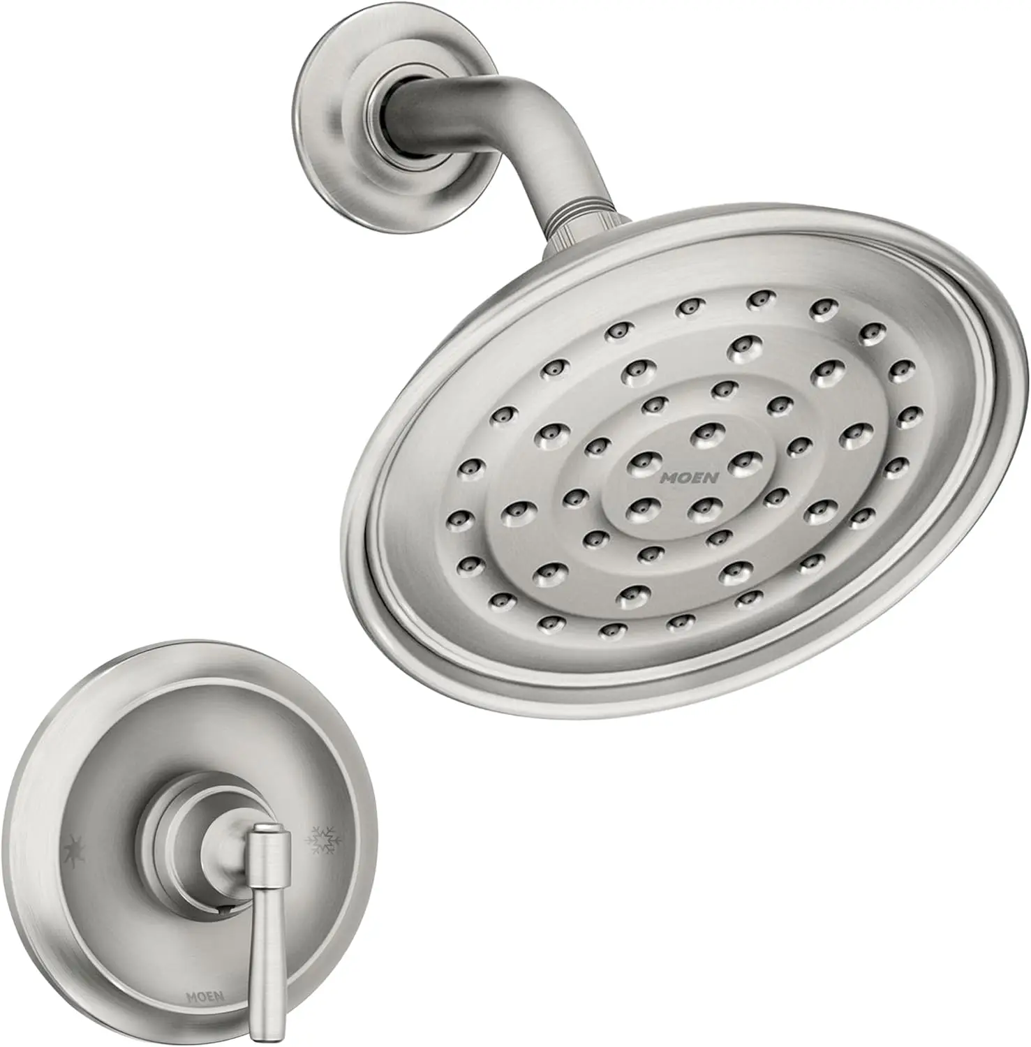 

Комплект отделки для душевого смесителя из матового никеля с широкой душевой лейкой, рычажной ручкой и терморегулирующим клапаном