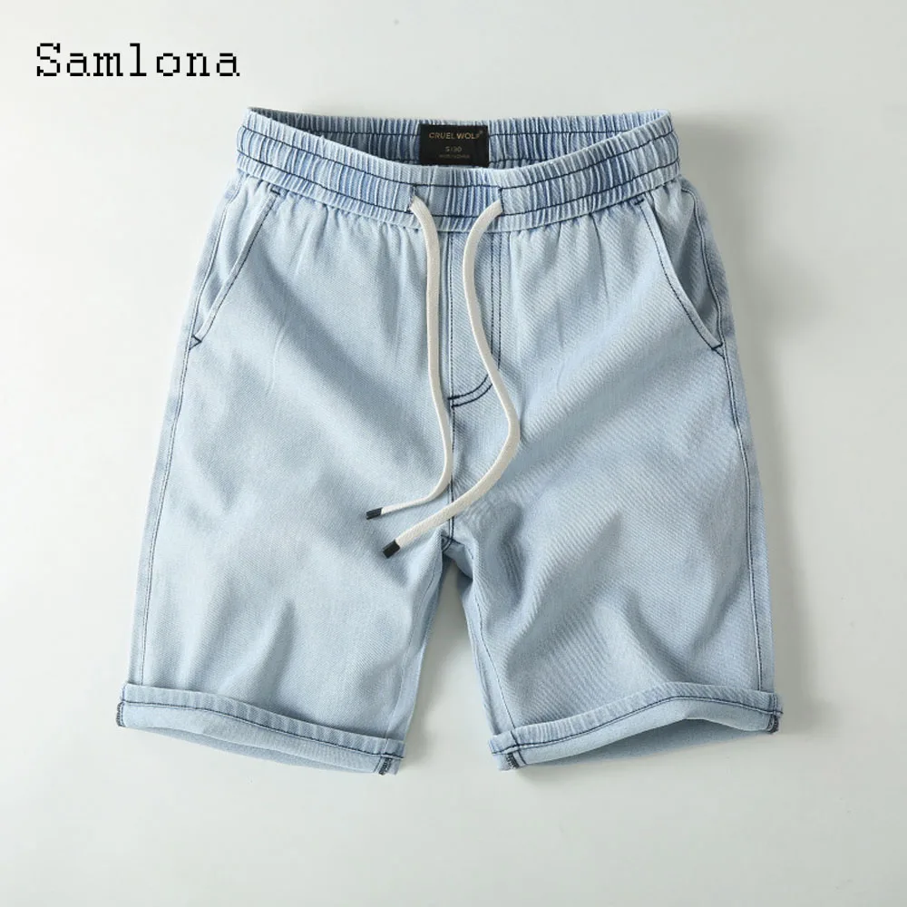 2024 Stylish simplicity Men Fashion Lesiure Pocket Demin Shorts Men's Crimping Short Jeans New Casual Elastic Waist Demin Shorts